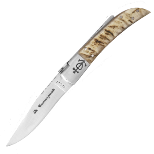LE CAMARGUAIS - Couteau pliant artisanal - Trident forgé n°12 - Corne de bélier